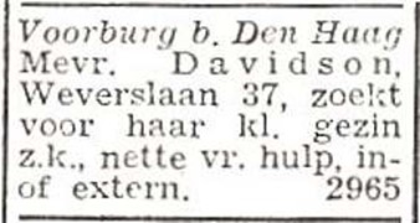 Advertentie van het gezin Mozes Davidson -Het Joodsche Weekblad, 5 juni 1942 Advertentie van het gezin Mozes Davidson -Het Joodsche Weekblad, 5 juni 1942