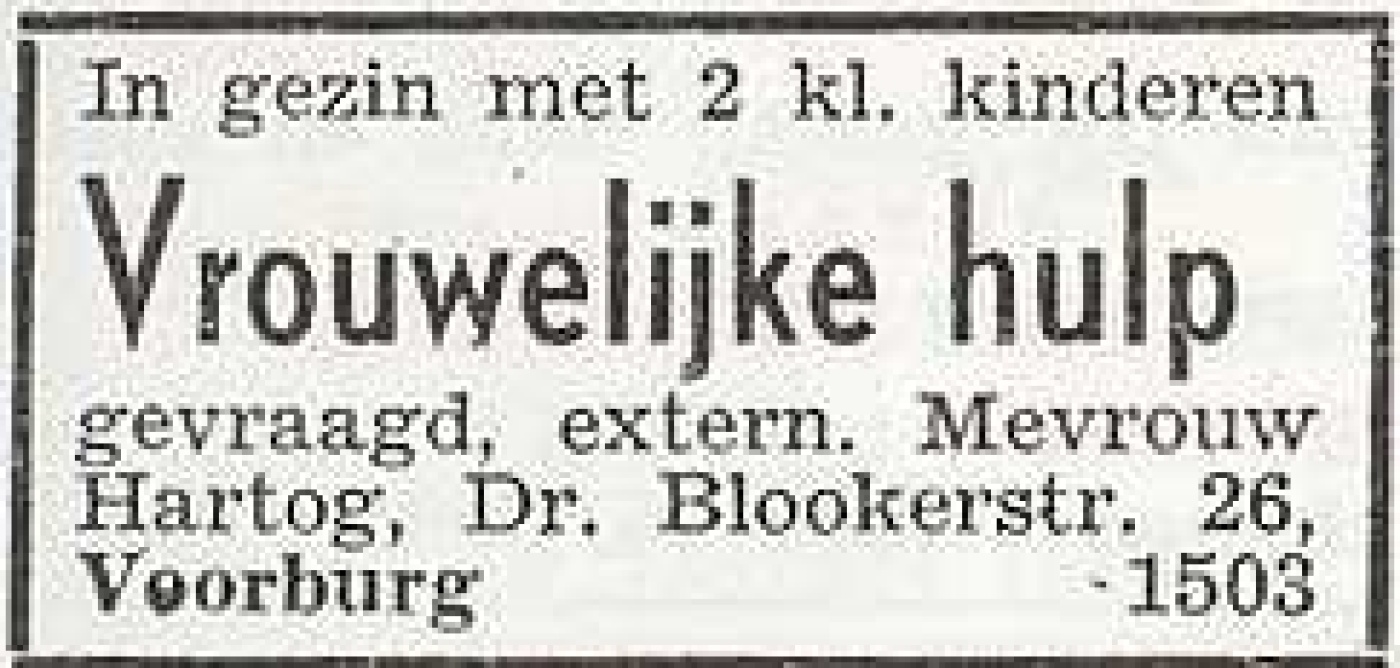 Advertentie van het gezin Hartog
Het Joodsche Weekblad, 23 januari 1942 Advertentie van het gezin Hartog
Het Joodsche Weekblad, 23 januari 1942