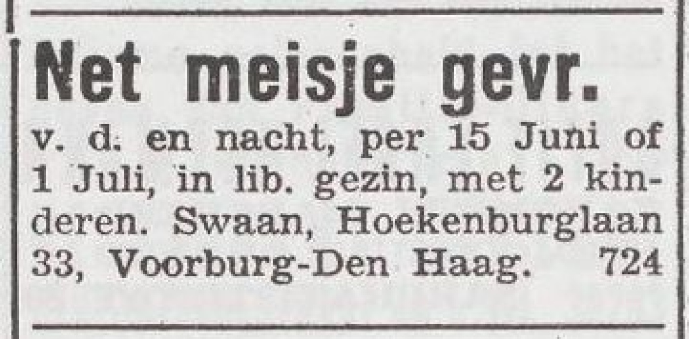 Advertentie in Het Joodsche Weekblad van 16 mei 1941