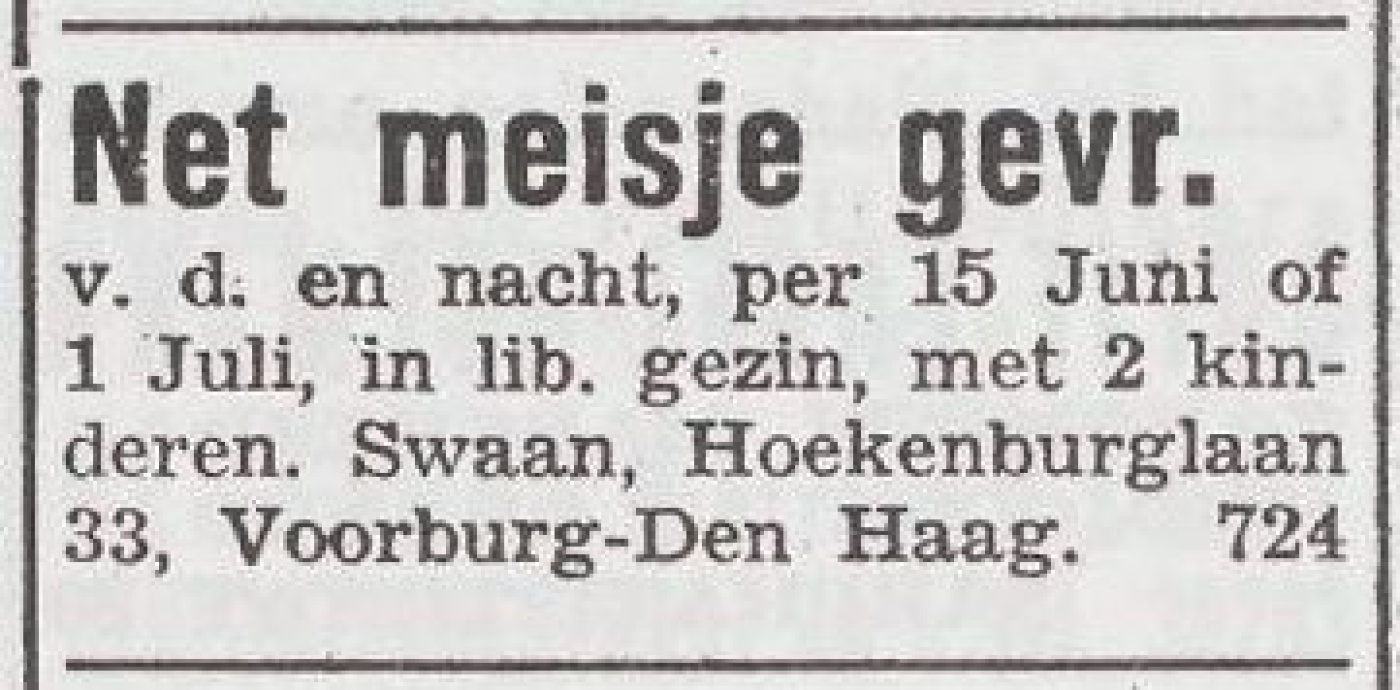 Advertentie in Het Joodsche Weekblad van 16 mei 1941 Advertentie in Het Joodsche Weekblad van 16 mei 1941