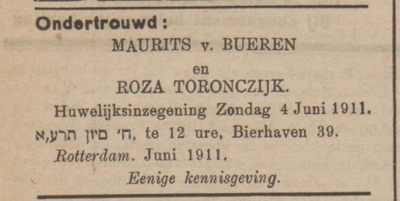 Weekblad voor Israëlietische huisgezinnen; uitgegeven vanwege de Vereeniging van Joodsche Wetenschappen te Rotterdam, jrg 42, 1911, no 22, 01-06-1911